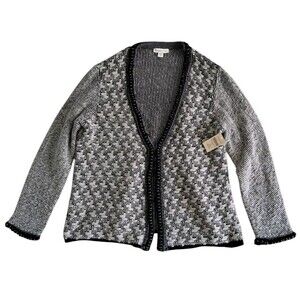 NWT Coldwater Creek Houndstooth Sweater Jacket Womens 1X Gray Alpaca Mohair Wool
